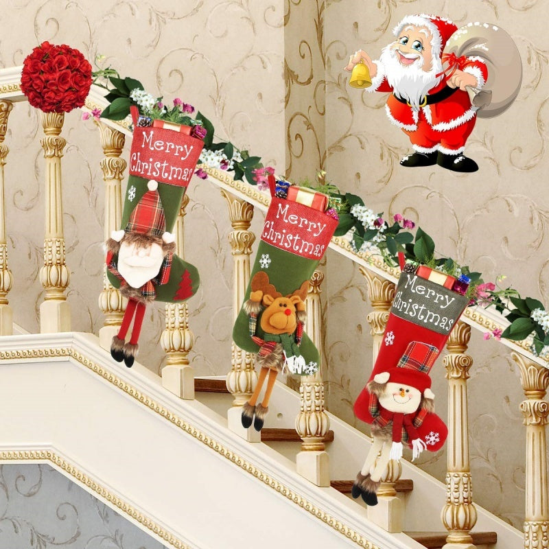 Juego de Calcetines Grandes de Navidad - Decoraciones Navideñas con Diseño 3D de Peluche