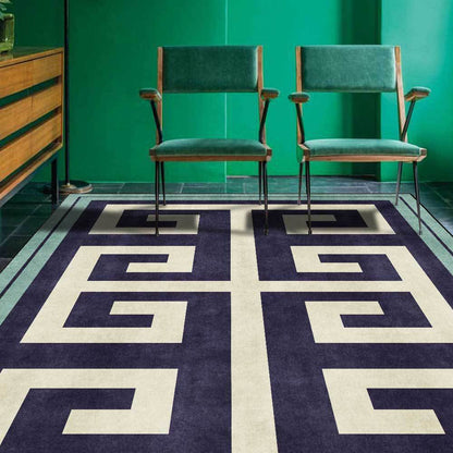 Alfombra Estilo Chino Borde Verde Oscuro para Sala y Dormitorio