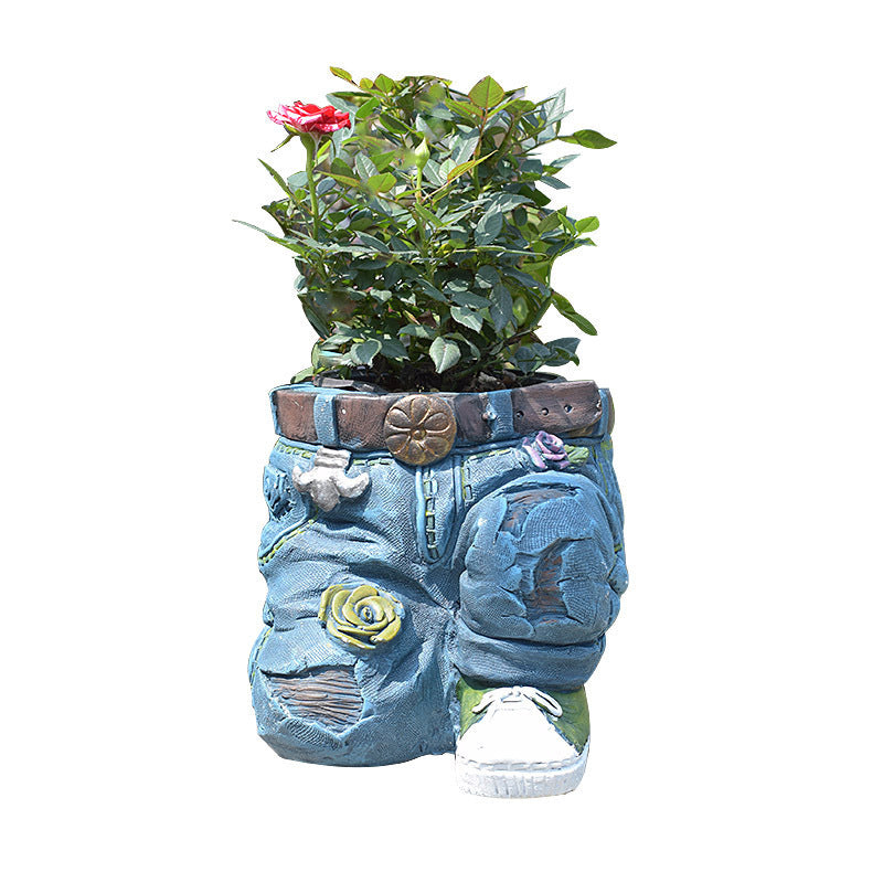 American Country Garden Denim Floral Pants Creative Flower Pot