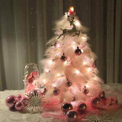 Árbol de Navidad de Escritorio Pequeño con Decoración de Plumas Rosas