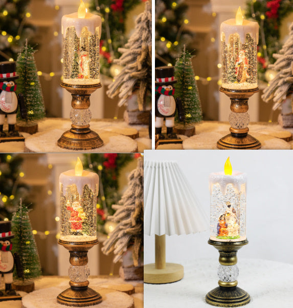 Luces de Navidad con Diseño de Velas y Escenas Festivas