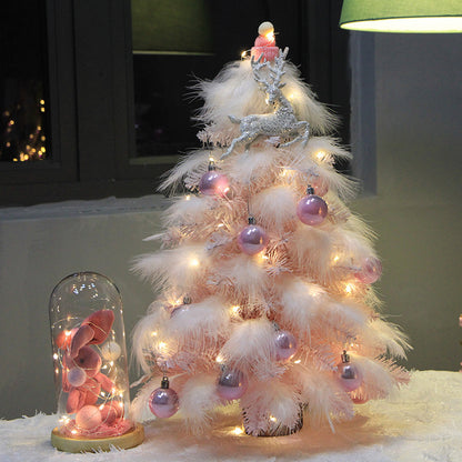 Árbol de Navidad de Escritorio Pequeño con Decoración de Plumas Rosas