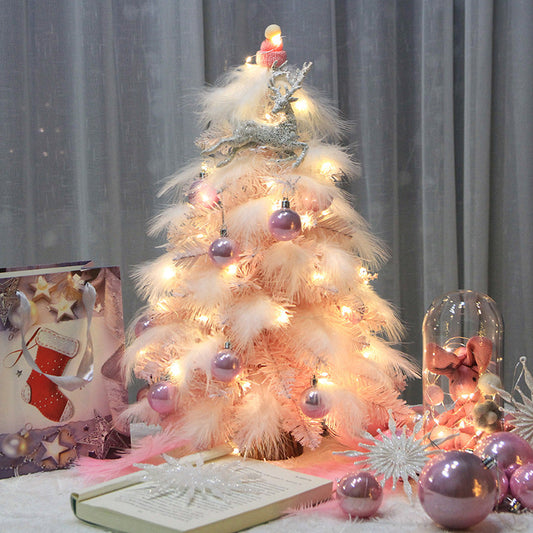 Árbol de Navidad de Escritorio Pequeño con Decoración de Plumas Rosas