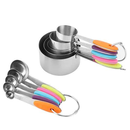 Juego de 10 Cucharas y Tazas Medidoras de Acero Inoxidable para Cocina y Repostería