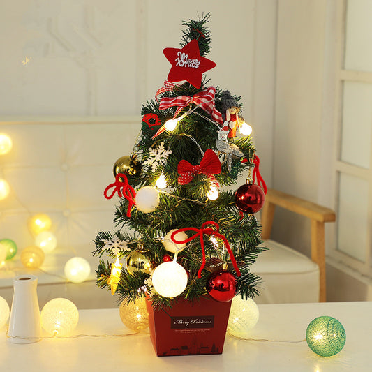 Árbol de Navidad Miniatura con Luces LED y Adornos – 50 cm, Rojo o Dorado