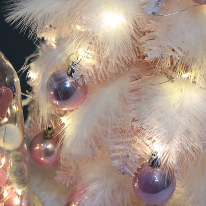 Árbol de Navidad de Escritorio Pequeño con Decoración de Plumas Rosas