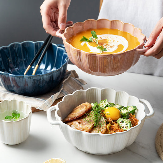 Bowl Cerámico Grande con Manijas Binaurales para Ensalada