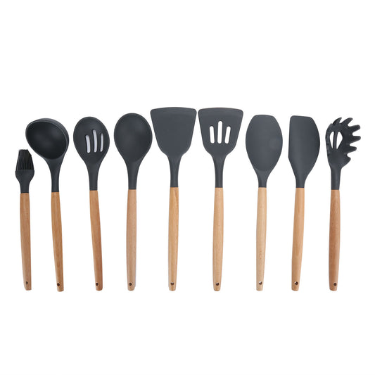 Set de Utensilios de Cocina de Silicona con Mango de Madera